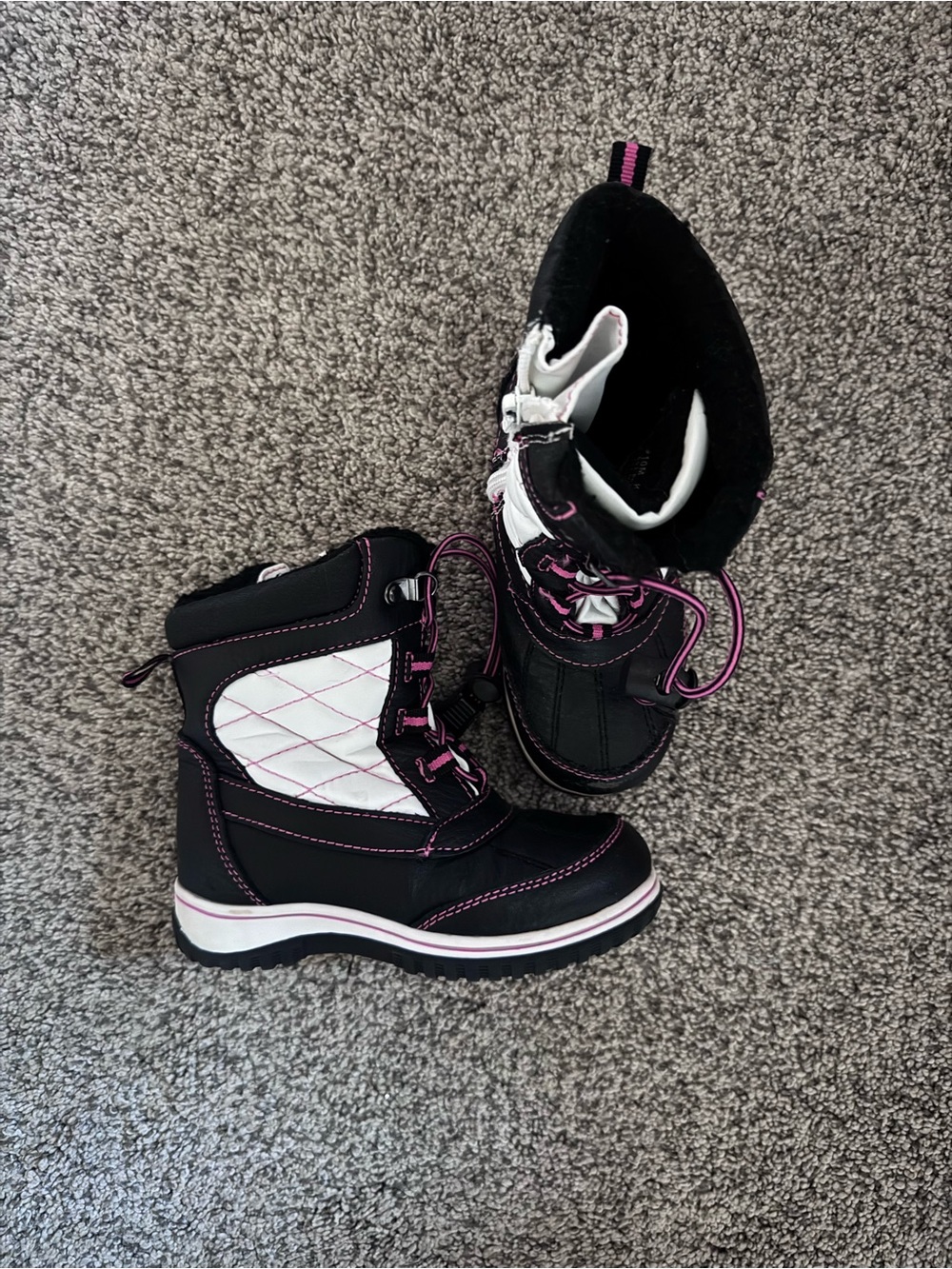 totes Kids Black and White Snow Boots with Pink Trim